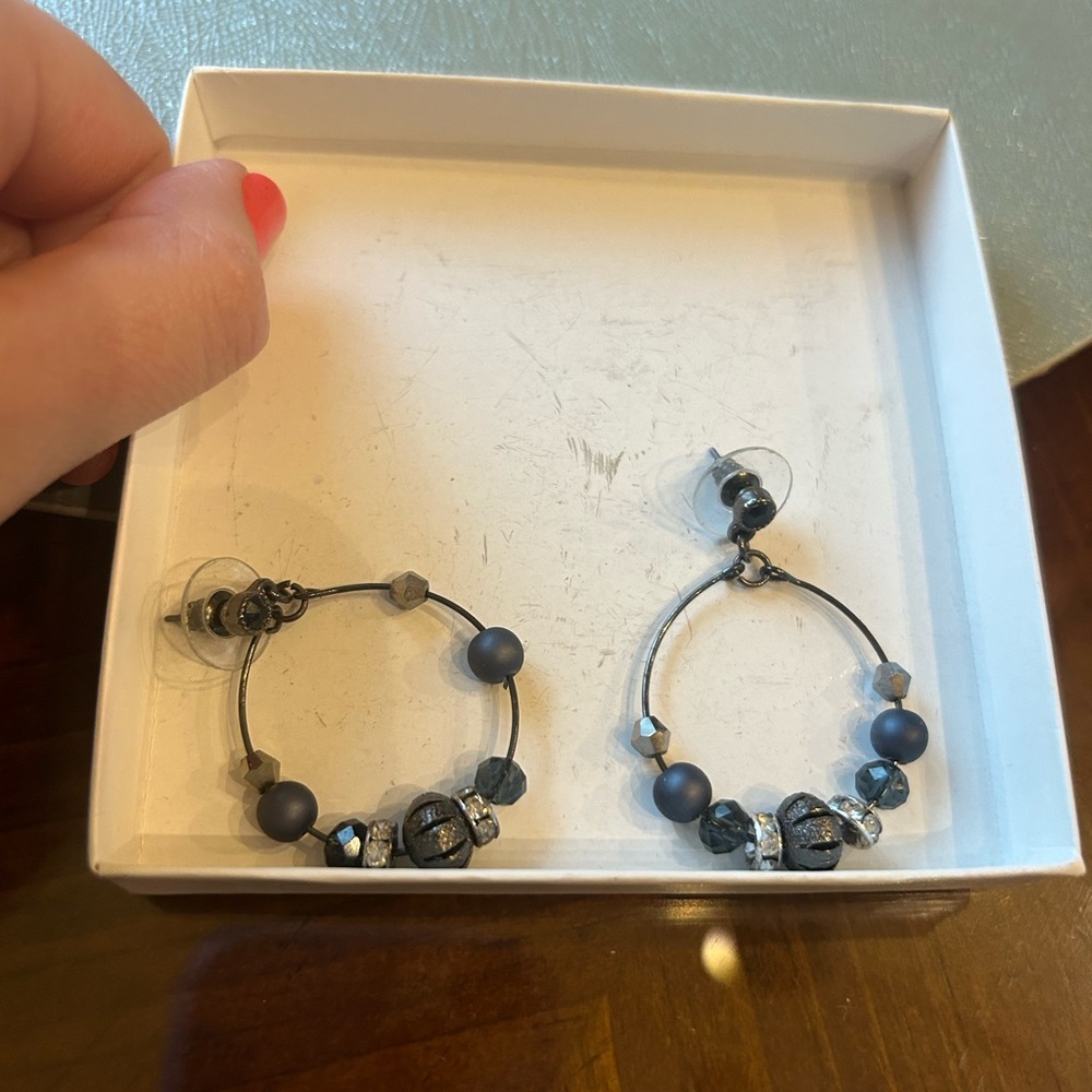 Matte Gray Bead Hoop Earrings - Elegant Women’s Jewelry